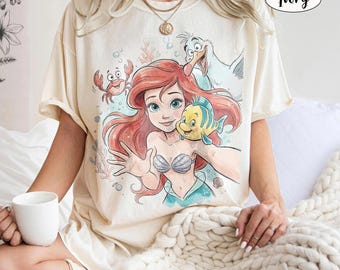 Vintage The Little Mermaid Comfort Colors Shirt, Retro Disney Princess Ariel Flounder Tee, WDW Magic Kingdom Birthday Girl Trip Gift 2026