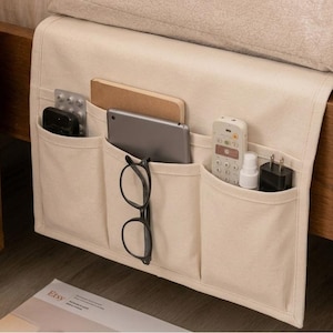 Handmade Canvas Bedside Caddy Organizer | Dorm, Bunk Bed Storage Accessories