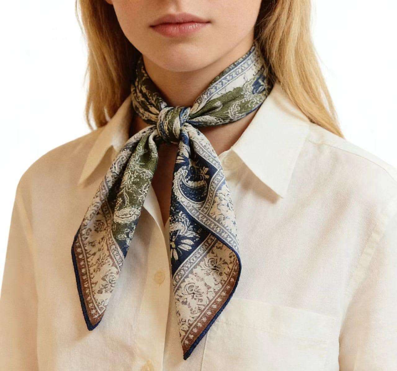 Reversible Wool Silk Square Scarf – Paisley Print, Double-sided