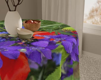 Mantel de prado de flores silvestres / Estampado floral de amapolas y acianos
