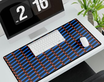 Geometric Blue Orange Checker Desk Mat | Large Mouse Pad