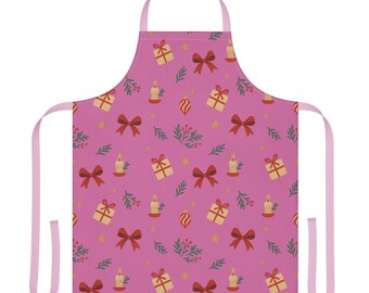 Pink Christmas Apron | Holiday Candles & Presents Pattern