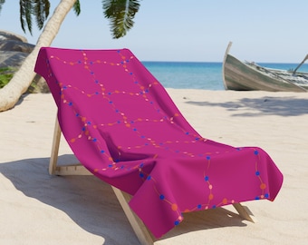 Colorful Beaded Wave Beach Towel | Magenta Patterned Pool Towel