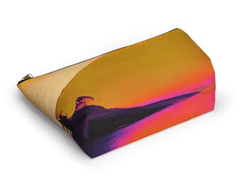 Bolsa de maquillaje con fondo en T y diseño abstracto de atardecer con degradado