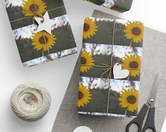 Presentpapper med äkta solrosmönster | Gul blommig presentpappersrulle