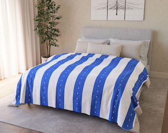 Blue and White Stripes Blanket | Sherpa Throw
