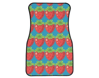 Strawberry Car Mats Set of 4 Fruit Theme Art Strawberries Faces