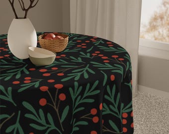 Holly Berry Pattern Tablecloth | Holiday Christmas Table Linen