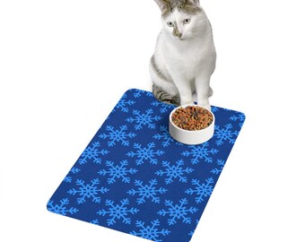 Blue Snowflake Pet Food Mat 12x18 | Winter Paw Placemat