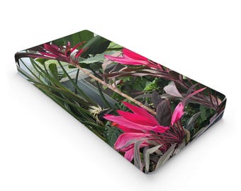 Pink Tropical Leaves Baby Changing Pad Cover | Botanical Nursery