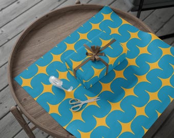 Abstract Starburst Pattern Wrapping Paper | Blue Yellow Geometric Gift Wrap
