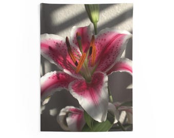 Pink Stargazer Lily Wall Tapestry | Floral Botanical Home Decor