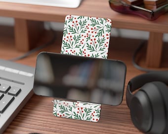 Stojak na smartfony z motywem jagód ostrokrzewu | Świąteczny uchwyt na telefon