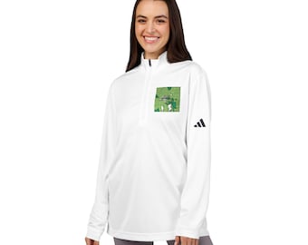 Grünes Blatt Patch Eidechse Viertel-Zip Pullover | Eingesticktes Brustlogo