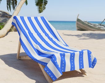 Blue Striped Nautical Beach Towel | Seaside Stripe Pattern