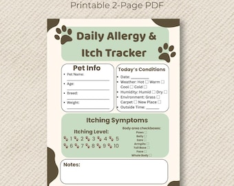 Pet Allergy & Itch Tracker Printable | Dog Allergy Log | 2-Page Pet Care Journal | Pet Health Tracker | Instant Download PDF