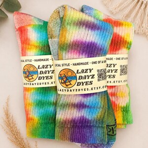 Hand-Dyed Tie Dye Adult Crew Socks | One-of-a-Kind Rainbow Socks