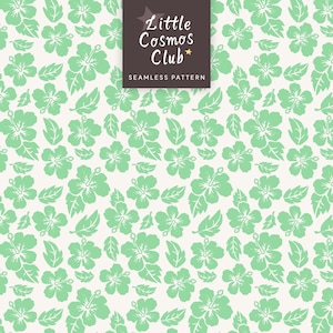 Soft Mint Hawaiian Hibiscus Seamless Pattern | Vintage Tropical Digital Paper | Coastal Floral Background | Preppy Summer Beach Club Design
