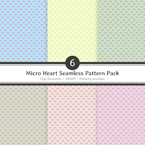 6 patrones de mini corazones sin costuras: papeles digitales para bebés, guarderías y San Valentín. Patrón de microcorazones diminutos.