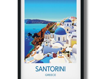 Santorini Travel Print, Santorini Poster, Santorini Print, Santorini Art, Greece Home Décor, Travel Illustration Print Santorini