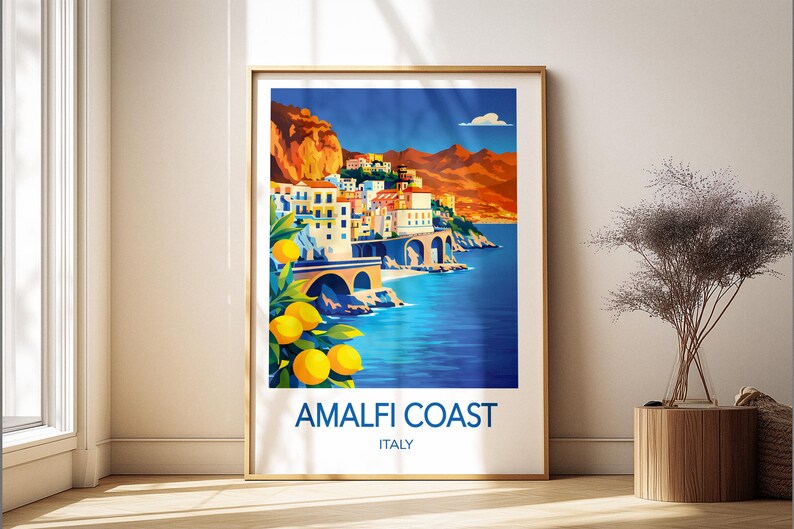 Amalfi Coast Travel Poster Italy Coastal Wall Art Print - Etsy