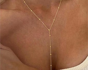 Collar largo con colgante en forma de Y, collar de cadena con cuentas para mujer, regalo de joyería minimalista para el día a día.