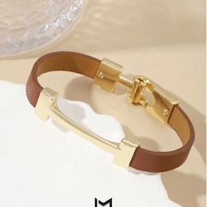 Gold Letter Leather Bracelet, Fashionable Elegant Wristband Gift for Girlfriend