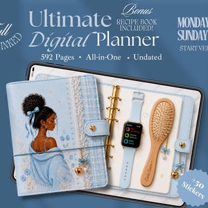 Black Girl Coquette Digital Planner All in One | Undated Hyperlinked Planner for Goodnotes | Self Care, Wellness & Goal Setting