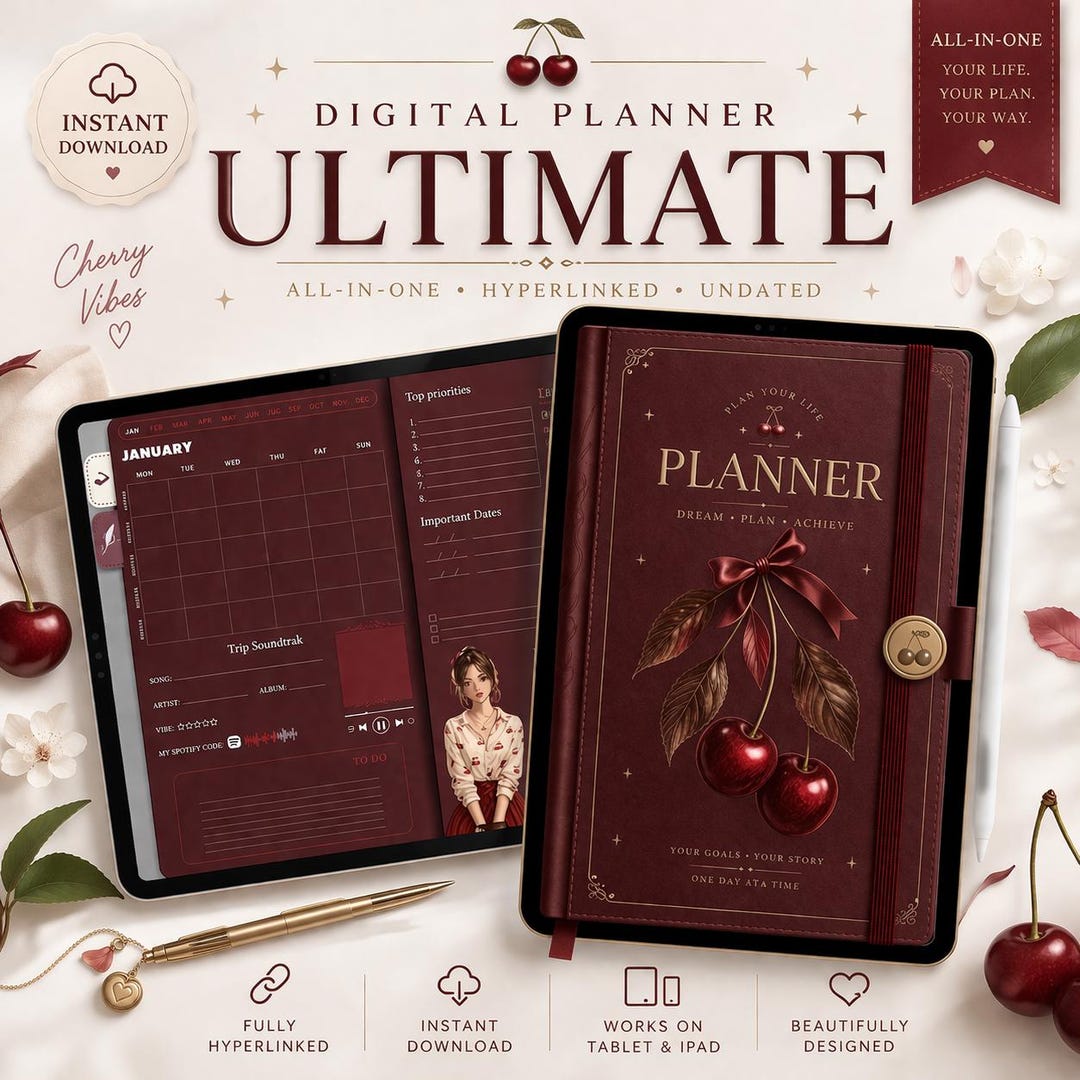 All-in-one Digital Planner Dark Mode for Ipad, Goodnotes Hyperlinked ...