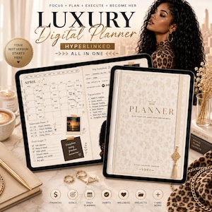 Black Girl Digital Planner All in One, Undated Life Planner for Goodnotes and Notability Hyperlinked, Self Care and Goal Setting