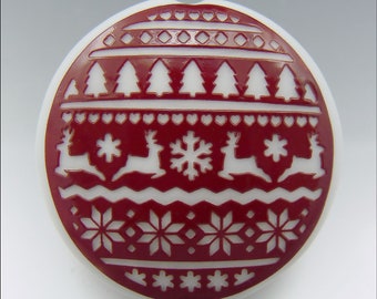 SCANDINAVIAN CHRISTMAS (Red) - Sandblasted Lampwork Focal Bead  –  Made to Order - Pendant Bead - by Stephanie Gough sra fhfteam leteam