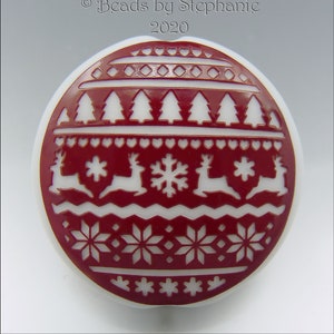 SCANDINAVIAN CHRISTMAS Red Sandblasted Lampwork Focal Bead Made to Order Pendant Bead by Stephanie Gough sra fhfteam leteam image 1