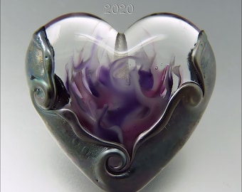 HEART’S ON FIRE - Purples & Pinks - Made to Order - Lampwork Heart Pendant Bead -  Focal Handmade Jewelry Supplies - by Stephanie Gough sra