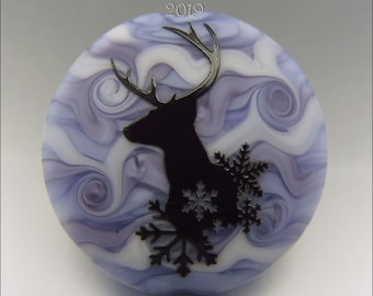 SNOWFLAKE REINDEER –  Sandblasted Lampwork Focal Bead  –  Made to Order - Christmas Pendant Bead - by Stephanie Gough sra fhfteam leteam