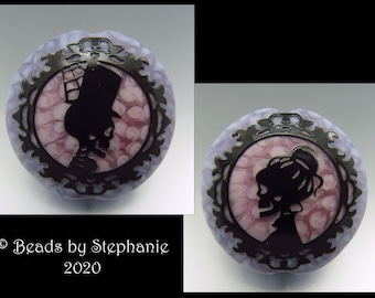 SPOOKY SKULL CAMEOS - Sandblasted Lampwork Focal Bead  –  Made to Order - Halloween Pendant Bead - by Stephanie Gough sra fhfteam leteam