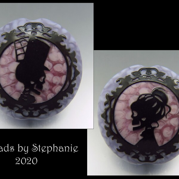 SPOOKY SKULL CAMEOS - Sandblasted Lampwork Focal Bead  –  Made to Order - Halloween Pendant Bead - by Stephanie Gough sra fhfteam leteam