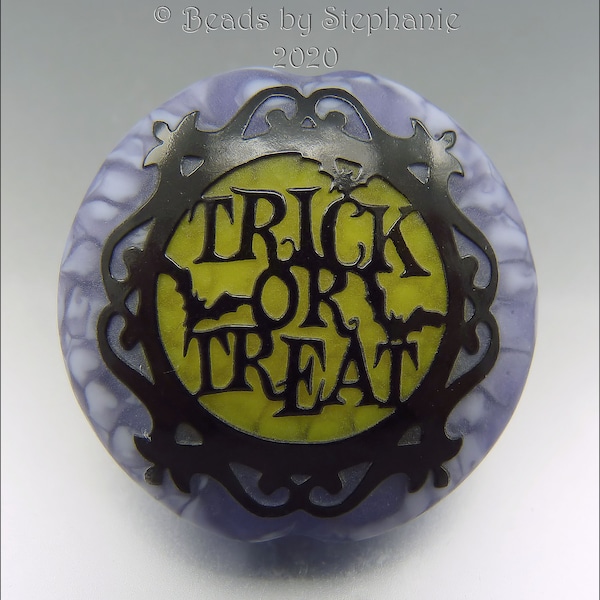 TRICK OR TREAT - Sandblasted Lampwork Focal Bead  –  Made to Order - Halloween Pendant Bead - by Stephanie Gough sra fhfteam leteam