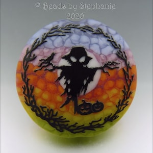 SPOOKY SCARECROW Sandblasted Lampwork Focal Bead Made to Order Halloween Pendant Bead by Stephanie Gough sra fhfteam leteam image 1