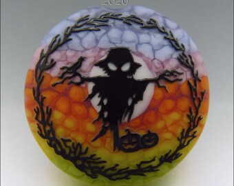 SPOOKY SCARECROW –  Sandblasted Lampwork Focal Bead  –  Made to Order - Halloween Pendant Bead - by Stephanie Gough sra fhfteam leteam