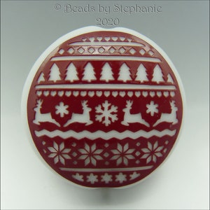 SCANDINAVIAN CHRISTMAS Red Sandblasted Lampwork Focal Bead Made to Order Pendant Bead by Stephanie Gough sra fhfteam leteam image 4