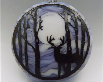 WINTER FOREST REINDEER –  Sandblasted Lampwork Focal Bead  –  Made to Order - Christmas Pendant Bead - by Stephanie Gough sra fhfteam leteam