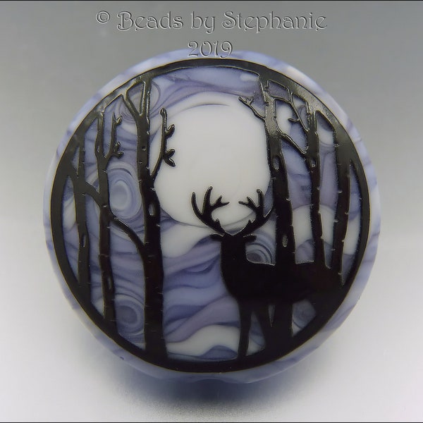 WINTER FOREST REINDEER –  Sandblasted Lampwork Focal Bead  –  Made to Order - Christmas Pendant Bead - by Stephanie Gough sra fhfteam leteam