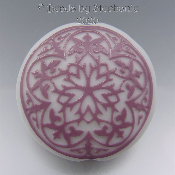 PINK & WHITE – Sandblasted Lentil Focal Bead - Made to Order - Lampwork Pendant Bead - by Stephanie Gough sra fhfteam leteam