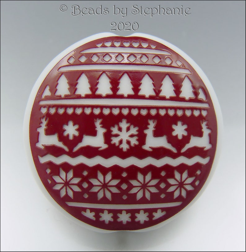 SCANDINAVIAN CHRISTMAS Red Sandblasted Lampwork Focal Bead Made to Order Pendant Bead by Stephanie Gough sra fhfteam leteam image 1