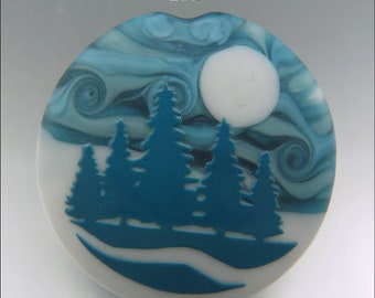 WINTER FOREST –  Sandblasted Lampwork Focal Bead  –  Made to Order - Christmas Pendant Bead - by Stephanie Gough sra fhfteam leteam