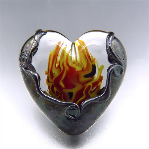 HEART’S ON FIRE - Made to Order - Lampwork Heart Pendant Bead -  Focal Handmade Jewelry Supplies - by Stephanie Gough sra fhfteam leteam