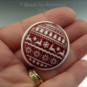 SCANDINAVIAN CHRISTMAS Red Sandblasted Lampwork Focal Bead Made to Order Pendant Bead by Stephanie Gough sra fhfteam leteam image 3