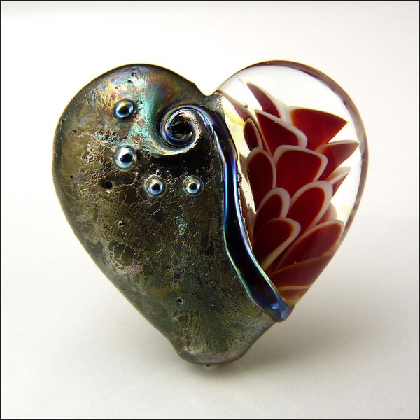 Red Heart Glass Bead Lampwork Pendant Large Focal Handmade Jewelry Supplies - by Stephanie Gough sra fhfteam leteam