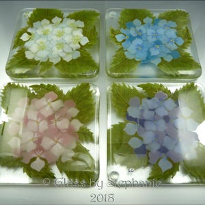 HYDRANGEA COASTER TURQUOISE Hand painted and Fused Glass Coaster by Stephanie Gough sra fhfteam leteam image 2