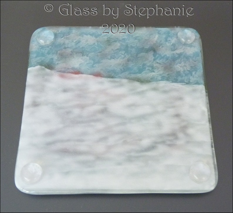 RED CHRISTMAS TRUCK Coaster Set Hand painted and Fused Glass Coasters by Stephanie Gough sra fhfteam leteam image 6